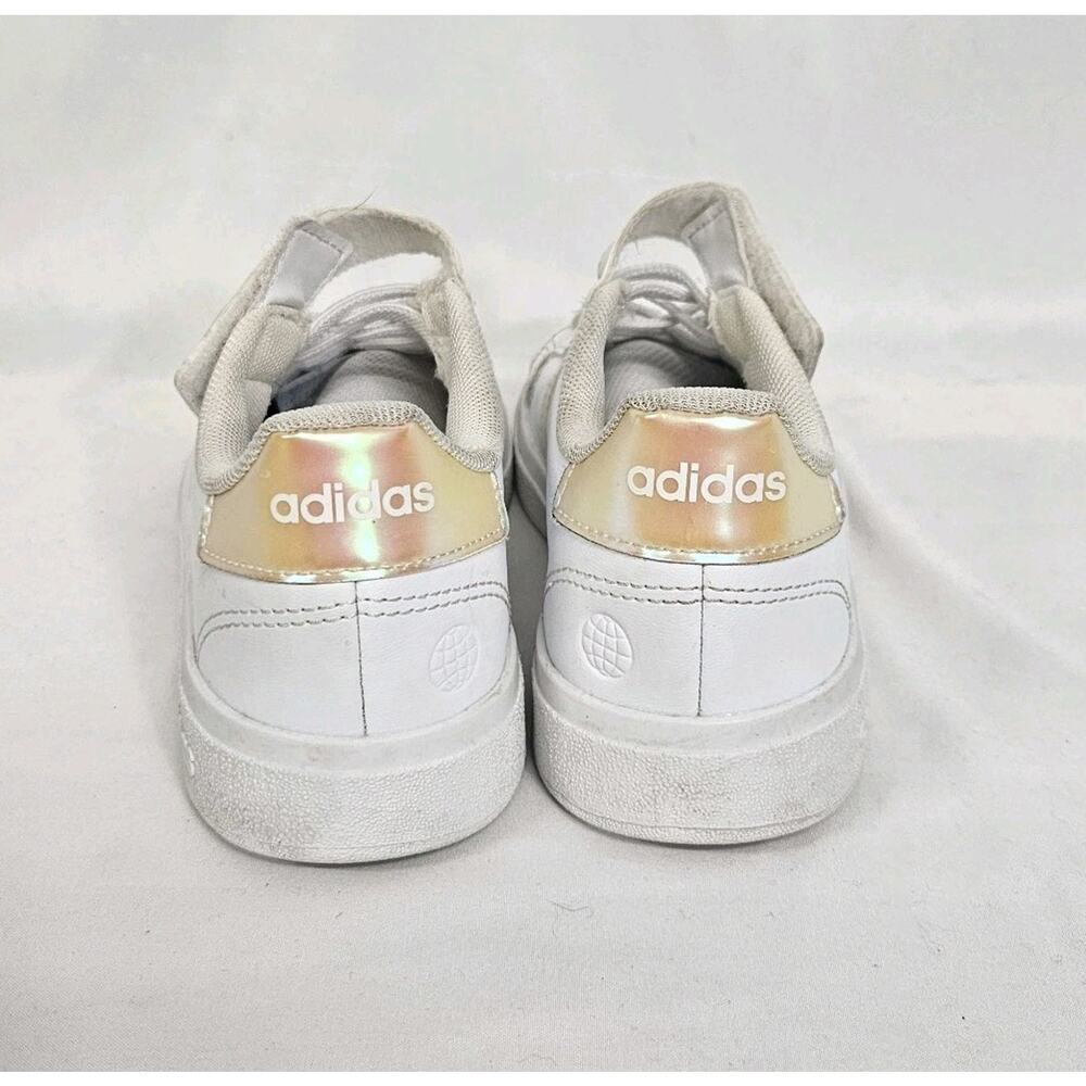 Adidas Children's Girls Grand Court 2.0 Cloud White Iridescent Sneakers Size 1.5 - Picture 5 of 9
